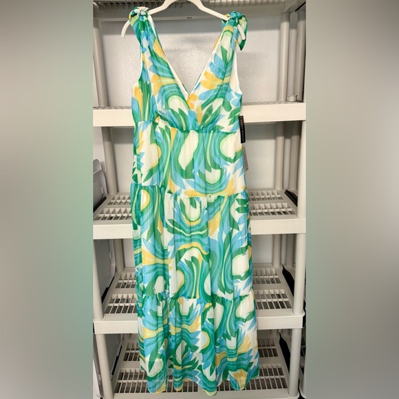 NWT Donna Morgan for Maggy London NOA‎ Tiered Maxi Sundress Cream/Blue Size 12 - Picture 5 of 13